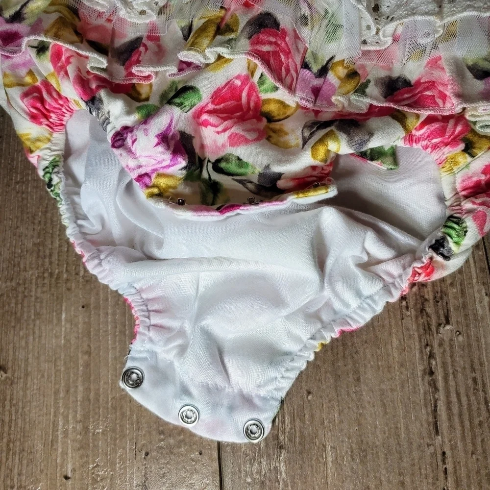 Rare Editions White, Pink, Purple Floral Lace Baby Bodysuit Bubble Romper NWOT